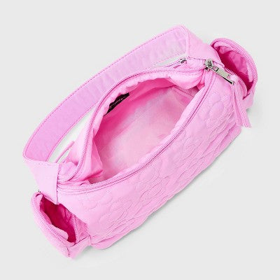 Girls' Quilted Cargo with Pockets Shoulder Bag - art class Pink: Floral Pattern, Recycled Polyester, Softside, Woven