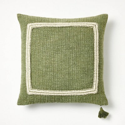 Embroidered Frame Square Throw Pillow Sage/Cream - Threshold designed with Studio McGee: Cotton-Blend, Indoor Decor, Zippered