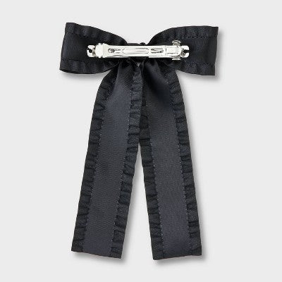 Girls' Ruffled Edge Satin Bow Clip - art class Black: Hair Styling Accessory, Solid Pattern