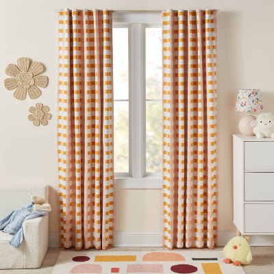 42"W x 84"L Checkered Blackout Window Curtain Panel Pink - Pillowfort