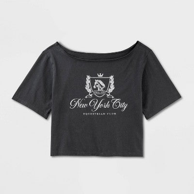 Women's Short Sleeve Off the Shoulder Boxy T-Shirt S