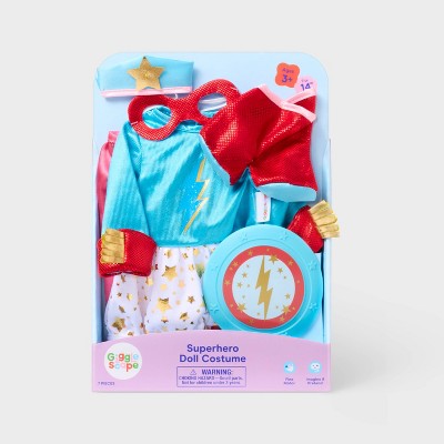 14" Baby Doll Superhero Outfit - Gigglescape: Polyester Fantasy Clothing Set with 7 Pieces