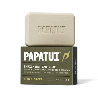 Papatui Men's Exfoliating and Hydrating Sulfate-Free Mango Butter, Avocado Oil and Ceramides Mini Bar Soap - Cedar Sport - 1.4oz