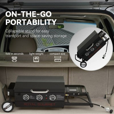 RoyalGourmet Portable 3-Burner Gas Griddle PD3001TG Black (LOCAL PICKUP ONLY)