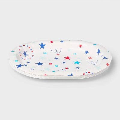 Oval Platter Disposable Plates 12"x9.25" Red White Blue Stars - 10ct - Sun Squad