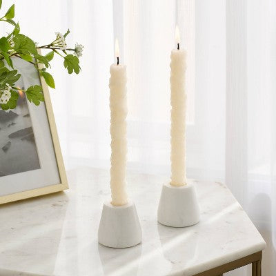 2pk Hydrangea Floral Shaped Taper Candle Set White - Threshold