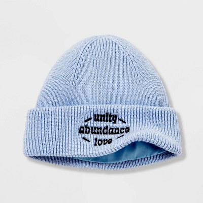 Black History Month Adult Unity Abundance Love Satin-Lined Cuff Beanie - Blue