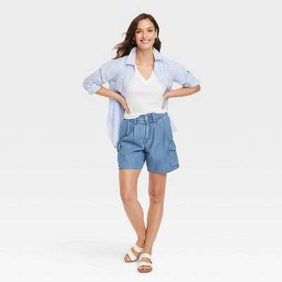 Women's Shrunken Short Sleeve V-Neck T-Shirt White M