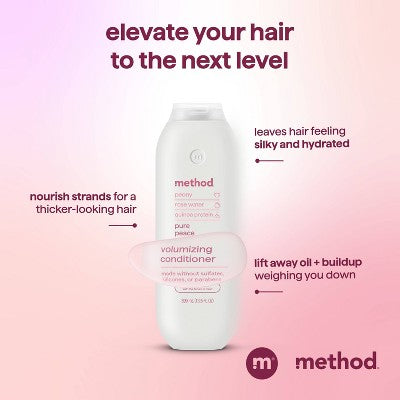 Method Pure Peace Volumizing Conditioner Sulfate & Silicone Free: Liquid Hair Care, All Types, Peony Scent, 13.5 fl oz