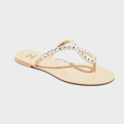 Women's Luella Rhinestone Jelly Thong Sandals Shade & Shore Tan 7
