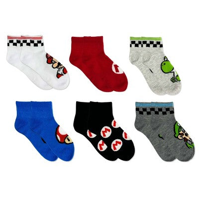 Boys' Nintendo Mario 6pk Ankle Socks - Assorted Colors M/L