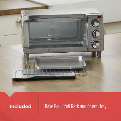 BLACK+DECKER 4-Slice Toaster Oven, TO1745SSG, Even Toast, 4 Cooking Functions Bake, Broil, Toast and Keep Warm, Removable Crumb Tray, Timer (LOCAL PICKUP ONLY)