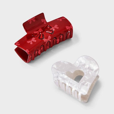 Girls' 2pk Heart and Bow Claw Clip Set - art class Red/Ivory