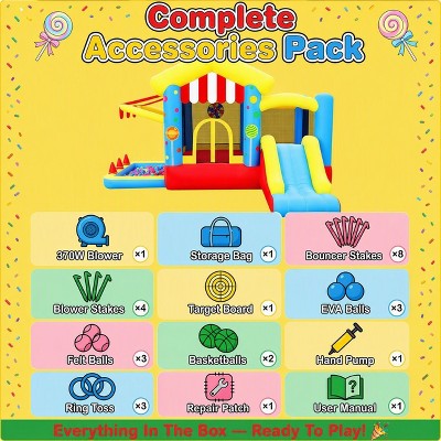 BATHWA Bounce House with Slide, Inflatable Bouncy Castle with Blower, Basketball Hoop, Ball Pit & Canopy, Obstacle Trampoline for Indoor/Outdoor (LOCAL PICKUP ONLY)
