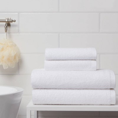 4pk Antimicrobial Assorted Bath and Hand Towel Set White - Room Essentials: Midweight Cotton, Machine Washable