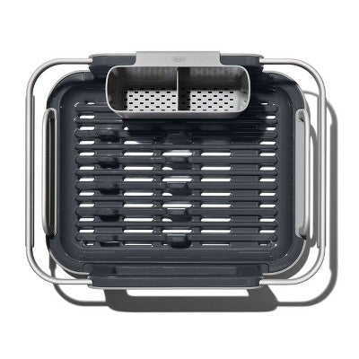 OXO Over The Sink Dish Rack: Aluminum Freestanding Dish Drainer & Sink Caddy, Hand Wash, Gray, 15"x11.5"x5.7"