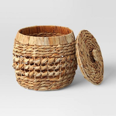 Round Water Hyacinth Basket with Lid - Threshold