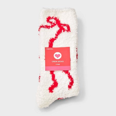 Women's Bows Cozy Valentine's Day Crew Socks - Ivory/Red 4-10