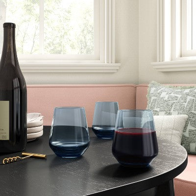 14.8oz Stemless Wine Glass Blue - Threshold: Dishwasher-Safe, Recycled Content, Cold Beverages