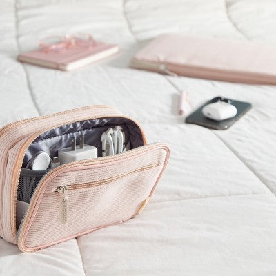 U Brands 8"x5.25" Dual Zip Corduroy Tech Organizer Dusty Rose