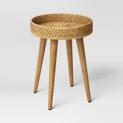 Round Natural Bamboo & Cane Rattan Side Table Natural Wood- Threshold Assembly Required (LOCAL PICKUP ONLY)