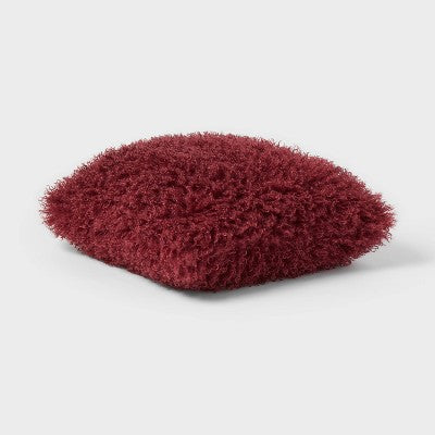 Luxe Faux Mongolian Fur Euro Decorative Pillow Berry Purple - Threshold: Indoor Square Cushion, Polyester Fill