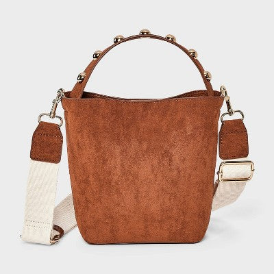 Studded Handle Mini Bucket Crossbody Handbag - Universal Thread Brown