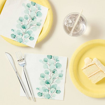 30ct Botanical Disposable Lunch Napkins Sage - Spritz