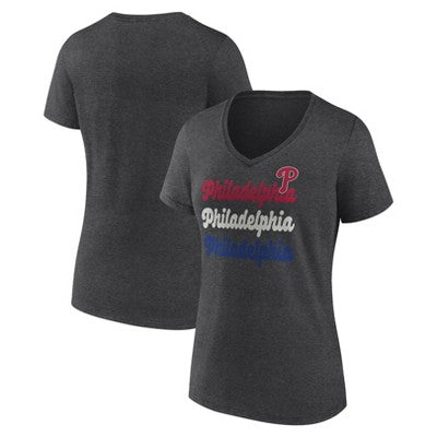 MLB Philadelphia Phillies Women's Gray Short Sleeve V Neck T-Shirt - XXL: Team Logo, Jersey Fabric