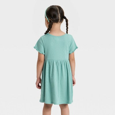 Toddler Girls' Short Sleeve Ribbed Dress Cat & Jack Teal Green 2T