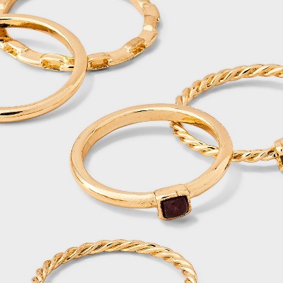 Semi Precious Quartz Stackable Ring Set 5pc - Universal Thread Gold