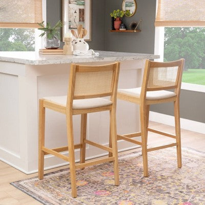Powell Set of 2 Bessie Cane Barstools Natural (LOCAL PICKUP ONLY)