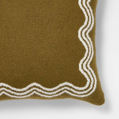 24"x24" Jacquard Knit Pillow with Scallop Pattern Dark Olive - Threshold designed with Studio McGee (LOCAL PICKUP ONLY)