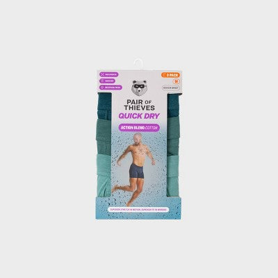 Pair of Thieves Men's Quick Dry Cotton Boxer Briefs 3pk - Green M: Mid Rise, Fold Over Waistband, Machine Washable