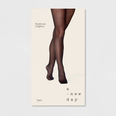 Women's Basketweave Pattern Tights - A New Day Black M/L: High Waisted Sheer Hosiery