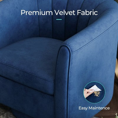 LINSY HOME Swivel Accent Chair Ottoman Set, Velvet Small Barrel Chair with Foot Rest Blue 27.4'' x 25.6'' x 26'' (LOCAL PICKUP ONLY)
