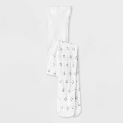 Girls' 'Silver Smiley' Nylon Fashion Tights - Cat & Jack White M: Knit Opaque Hosiery