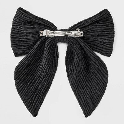 Shiny Satin Bow Hair Barrette - A New Day Black