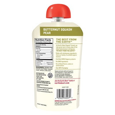 Earth's Best Organic Stage 2 Butternut Squash Pear Baby Food - 4oz