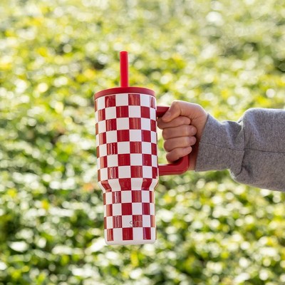 Simple Modern 24oz Trek Checkmate Straw Tumbler Red/White: Stainless Steel, Dishwasher-Safe, Cold Beverages, All Ages