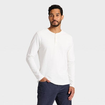 Men's Vintage Long Sleeve Henley Shirt - Goodfellow & Co White XXL