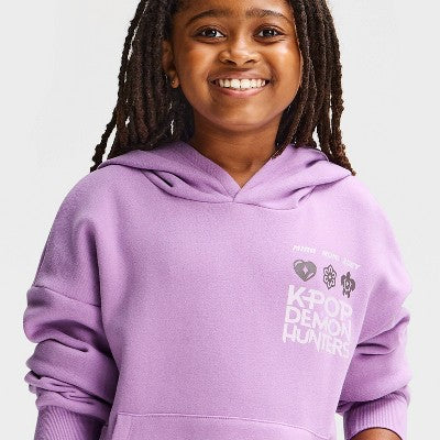 Girls' KPop Demon Hunters Hooded Graphic Sweatshirt - Purple L