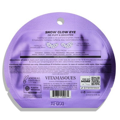 Vitamasques Stocking Stuffer - Snow Glow Eye Mask - Depuff & Brighten