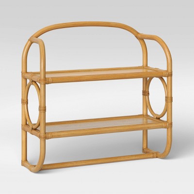 Rattan Wall Bath Shelf Honey Tan - Threshold: Lacquered Finish, Nickel Hardware, 2 Fixed Shelves (LOCAL PICKUP ONLY)