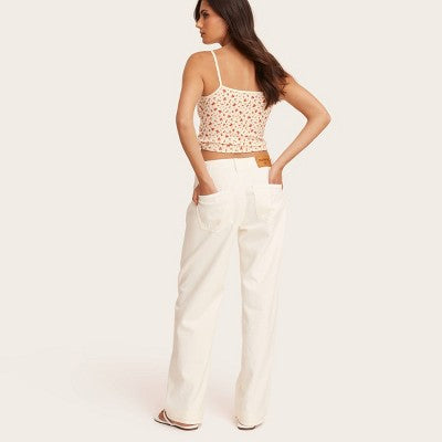 Women's Mid-Rise Drawstring Baggy Jeans - Parke x Target Cream 10