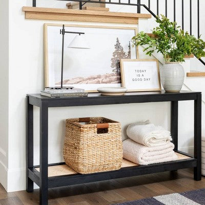 Console Table with Rattan Rattan Shelf Black - Threshold designed with Studio McGee (LOCAL PICKUP ONLY)