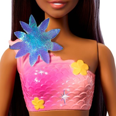 Barbie Flower Magic Mermaid Toy Doll with Surprise Blooming Flowers Feature, Long Brown Hair with Purple Highlights