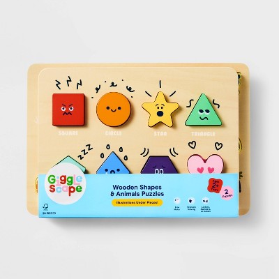 Wooden Shapes & Animals Puzzles - 2pc - Gigglescape