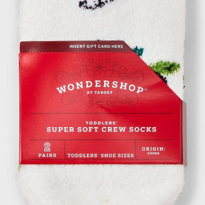 Toddler 2pk Dino Christmas Cozy Socks with Gift Card Holder - Wondershop White 2T-3T