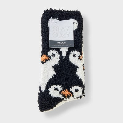 Women's Penguin 2pk Cozy Crew Socks - Black/White 4-10